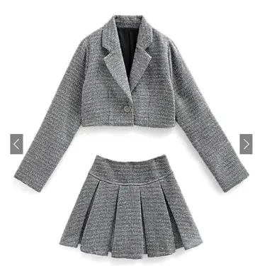 GRL 프리 라메 트위드 자켓 x 플리츠 미니 스커트 셋업