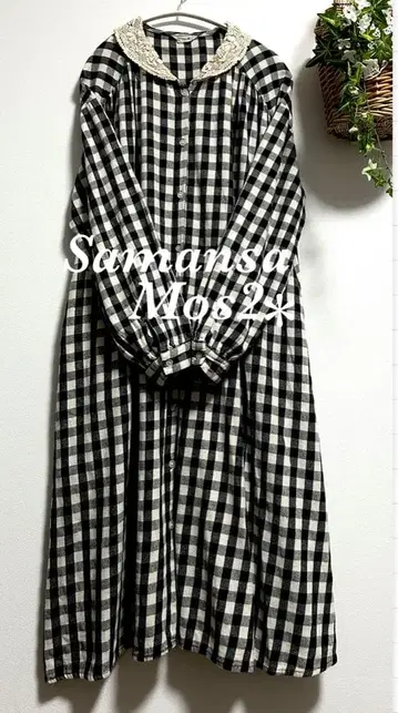 사만사 모스모스 레이스 카라 깅엄 체크 루즈핏 원피스