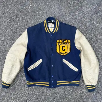 70s USA vintage DeLONG 암 가죽 울 바시티 자켓