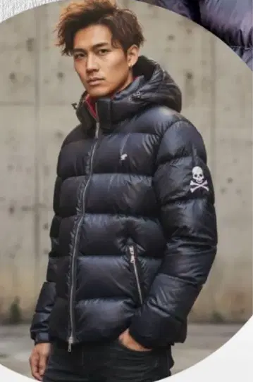 LOVELESS 블랙 후드 부착 스컬 자수 다운 자켓