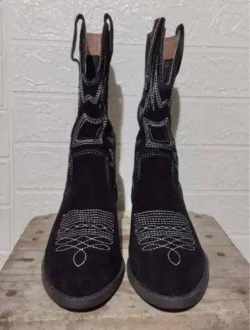 롱 부츠 웨스턴 부츠 자수 여성용 부츠 카우보이 25cm 블랙