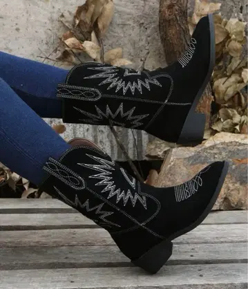 새상품 부츠 여성용 롱 부츠 웨스턴 카우보이 자수 25cm