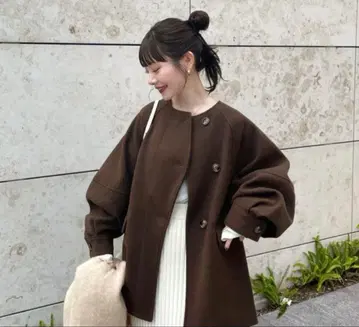 hinari 웨이브 디자인 미들 코트 브라운