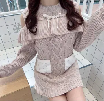 [ evelyn ] 퍼 포켓 오프숄더 OP (핑크)