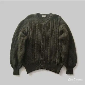 디자인 니트 가디건 모 100% 일본제 짙은 녹색 케이블 빅 루즈