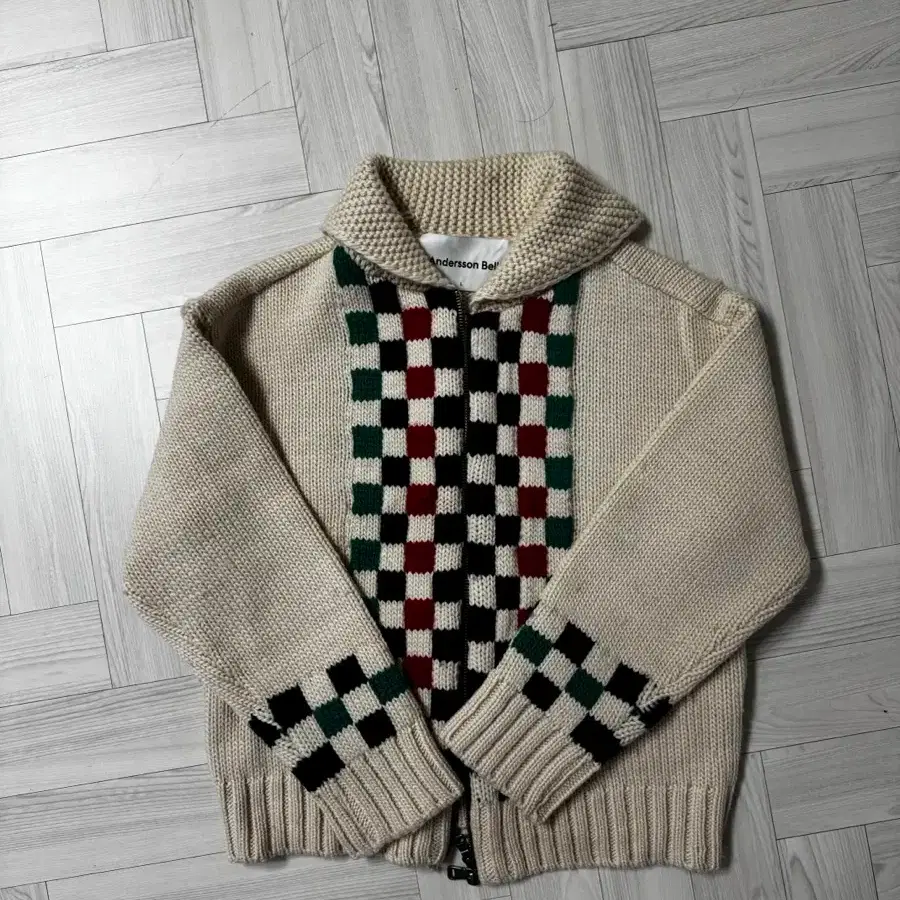 アンダースンベル  CHEKERBOARD COWICHAN ZIP CARDIGAN チェッカーボードカウチンニットカーディガン メンズ L Andersson Bell Checkerboard Cowichan Zip Cardigan | Bunjang Global