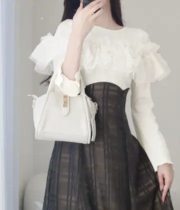 [ mily bilet ] 튤 프릴 디자인 도킹 원피스 (롱 기장)