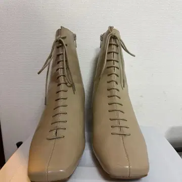 베이지 레이스업 부츠 사이드 지퍼