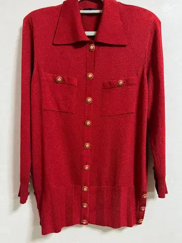 로페 (ROPE) 빈티지 디자인 로고 버튼 니트 원피스 빨간색