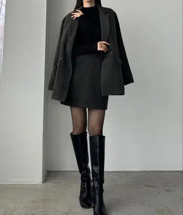 헤링본 테일러드 자켓 + 미니 스커트 SET