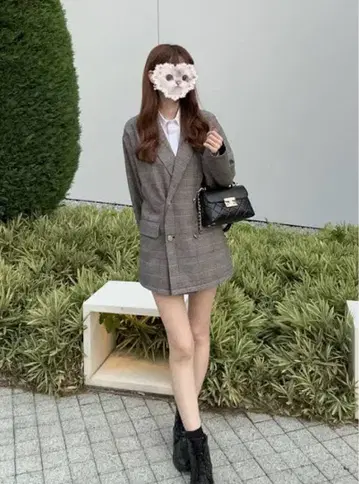 GRL 그레일 글렌체크 패턴 더블 버튼 테일러드 자켓 fo2250