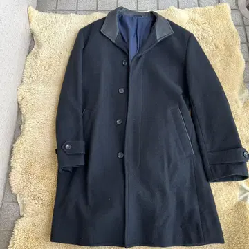 컴시즘 울 체스터 코트 옷깃 천연 가죽 XL 사이즈