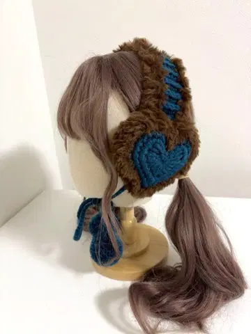 하트 귀도리 아이보리 블루 핸드메이드 귀도리 청록색