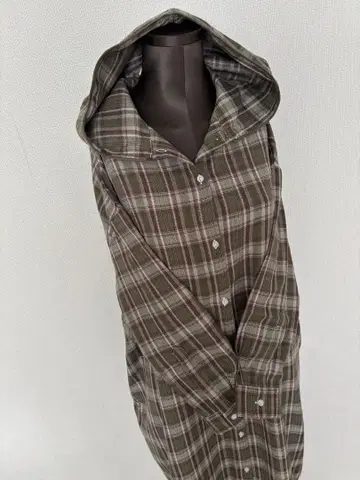 KELEN 후드 부착 체크 셔츠 원피스