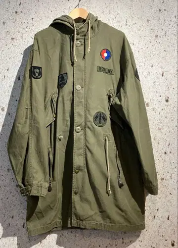 REPLAY 모즈 코트 카키 밀리터리 리플레이 유니언 잭 자수