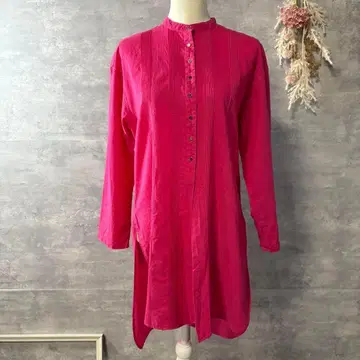 뷰티앤유스 BY 도비 핀턱 롱 셔츠 핑크 루즈핏