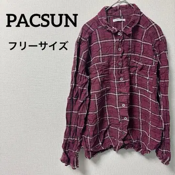 PACSUN 와인 레드 여성용 체크 셔츠 긴팔 [ 프리 사이즈 ]