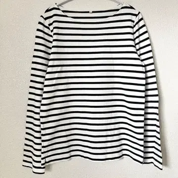 무인양품 MUJI 티셔츠 보더 L 긴팔 화이트 모노톤