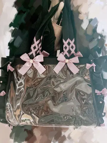 자카마트 이타백 A3 A4 프릴 토트 캔디 핑크 블랙