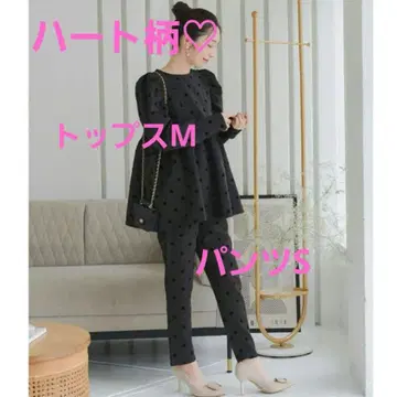 [새상품 고베 레터스 하트 도트 무늬 블랙 셋업 M S