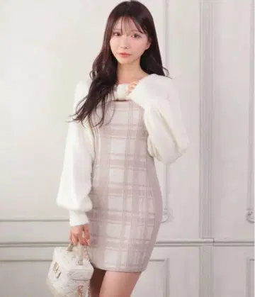 LIPSERVICE 리본 페더 앙상블 니트 원피스