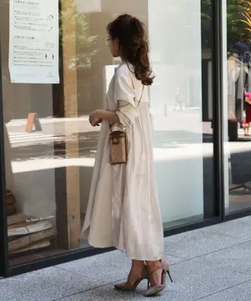 베이지 셔츠 원피스 긴팔