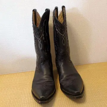 블랙 자수 장식 웨스턴 부츠