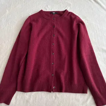 캐시미어 100% 크루넥 가디건 L 사이즈 유니클로 빨간색
