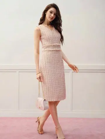 핑크 트위드 타이트 드레스 원피스