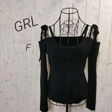 새상품급 GRL 블랙 오프숄더 리브 니트 긴팔 스웨터 장식 버튼