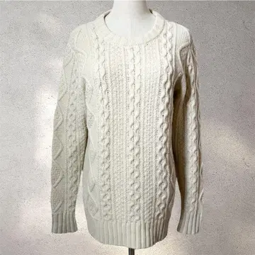 [빔즈] 큼직한 니트/케이블 짜임/아이보리/쿨넥/긴팔