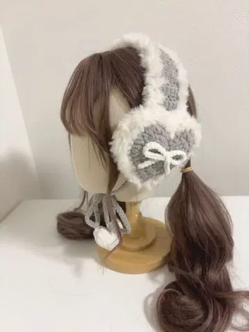 하트 귀도리 그레이 핸드메이드 리본 귀도리 귀마개