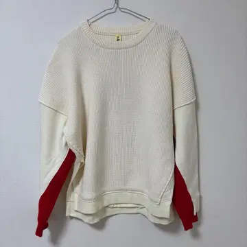 nagonstans 니트 스웨터 화이트 레드