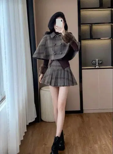 SHEIN 쉬인 케이프 자켓 플리츠 미니 스커트 셋업