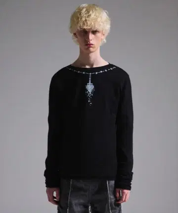 사이즈 S [GRANCY] 프린트 디자인 쉬어 니트