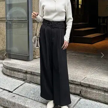 Thevon 제본 벨트 하이웨스트 턱 팬츠