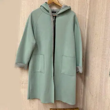 Fashion message 후드 부착 롱 코트 민트 그린