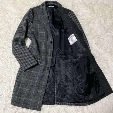 BEAUTY & YOUTH 해리스 트위드 체스터 코트 패치워크 L