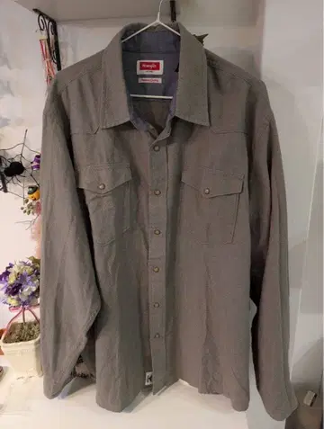초레어 빈티지 Wrangler 그레이 긴팔 셔츠 포켓 부착