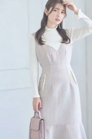 tocco 펄 장식 머메이드 라인 트위드 오버롤 스커트