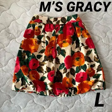 엠즈 그레이시 미디 스커트 플레어 스커트 꽃무늬 40 (L) 베이지