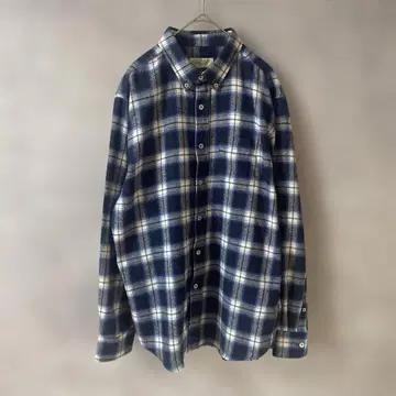 옴브레 체크 셔츠 긴팔 플란넬 셔츠 파랑 넉넉한 XL 사이즈