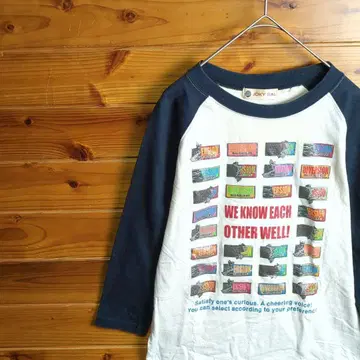 긴팔 티셔츠 롱티 래글런 소매 화이트 블랙 M 캐주얼 7부 소매 스트릿