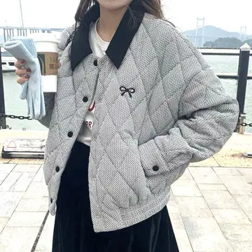 체크 퀼팅 자켓 그레이 프리 사이즈