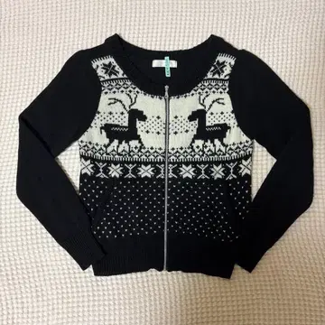 지나시스 노르딕 무늬 지퍼 가디건 니트 긴팔 블랙