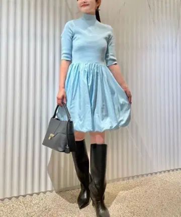 스니들 벌룬 도킹 미니 니트 원피스