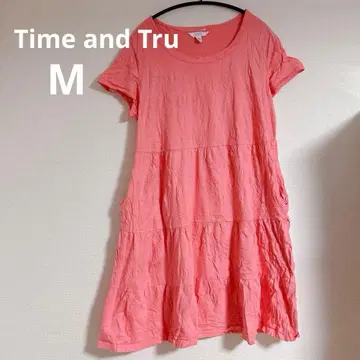 TIME & TRUE [ M ] 핑크 반팔 무릎 기장 티어드 원피스