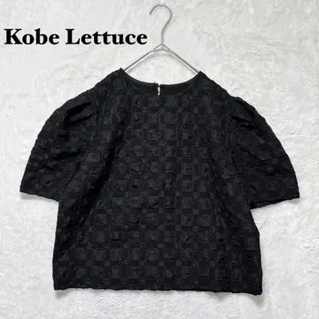 고베 레터스 뽀꼬뽀꼬 반팔 T셔츠 체크 무늬 블랙 퍼프 슬리브 숏 기장