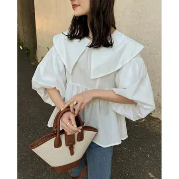 Hinari 히나리 빅 칼라 페플럼 블라우스