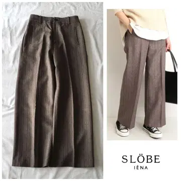 이에나 [ 세탁 가능 ] 센터 프레스 스트라이프 와이드 팬츠